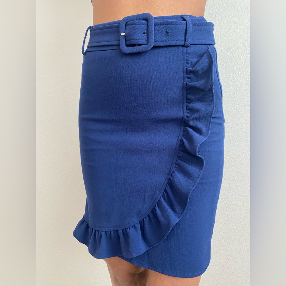 Karl Lagerfeld Blue Pencil Skirt with Ruffle Detail - Picture 3 of 4